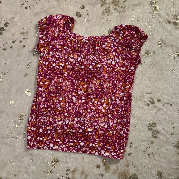 NWT Michael Kors Short Sleeve Pink Orange White Cotton Top - Picture 3 of 7